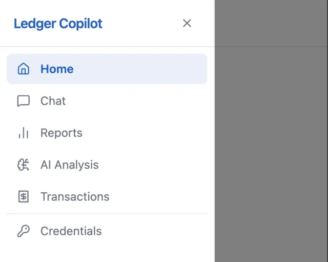 Main navigation drawer open on a narrow mobile viewport